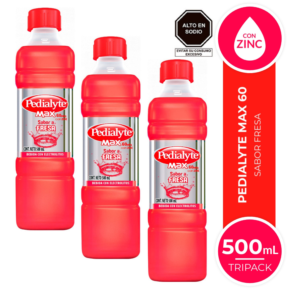 Pack 03 Pedialyte Max Sabor Fresa 500 ML Inkafarma