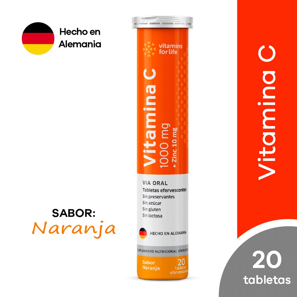 Vitamins For Life Vitamina C + Zinc Tableta Efervescente Sabor Naranja
