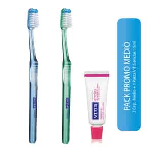 02 Cepillos Medio + Crema Dental Encías Vitis