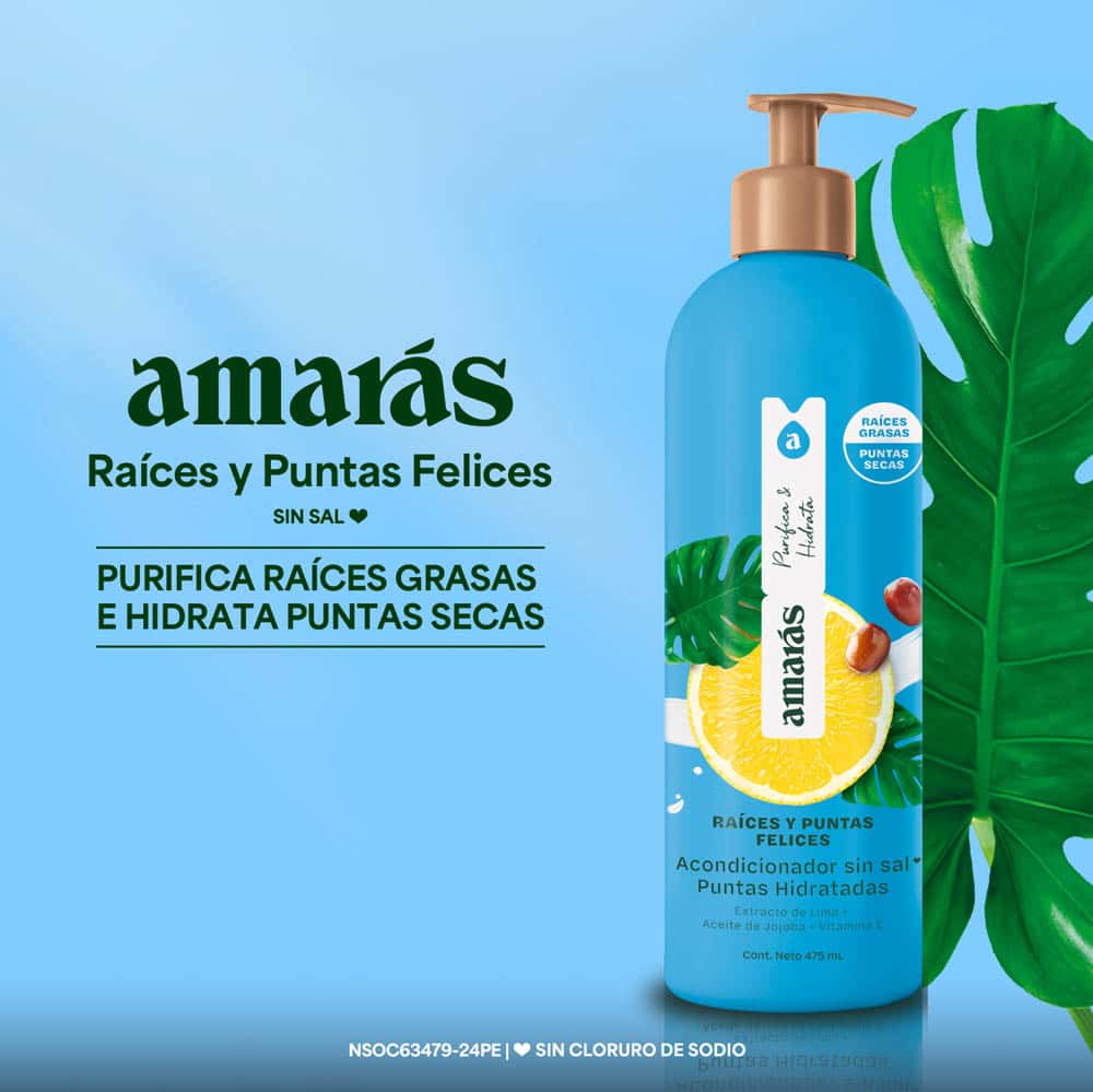 Acondicionador Puntas Hidratadas Amarás Raíces y Puntas Felices con Extracto de Lima + Aceite de Jojoba + Vitamina E