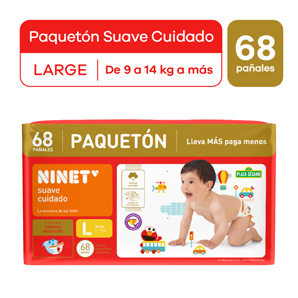 Pañal Ninet Suave Cuidado Paquetón Talla L
