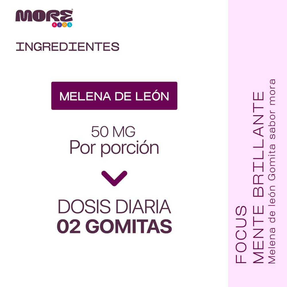 Melena de León Kids - Focus Mente Brillante - Sabor Mora - 60 Gomitas - More
