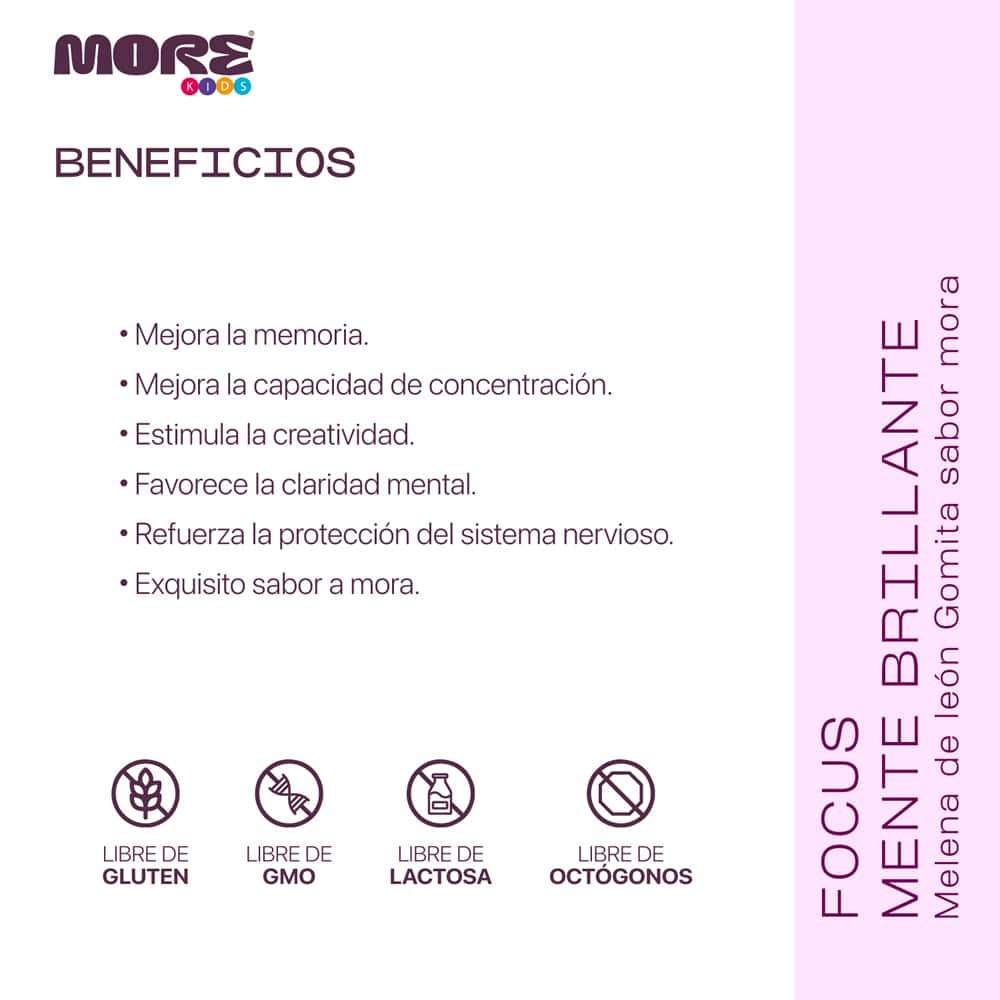 Melena de León Kids - Focus Mente Brillante - Sabor Mora - 60 Gomitas - More