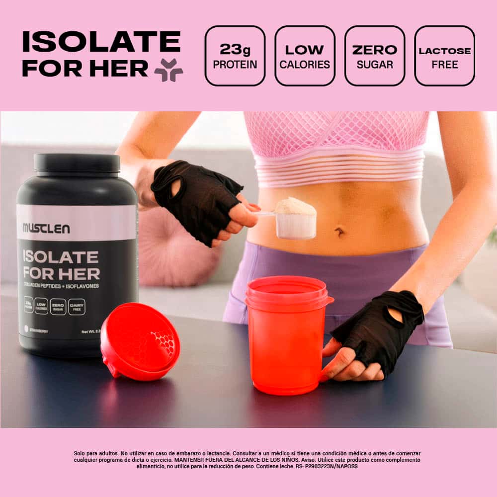 Proteína Aislada + Péptidos de Colágeno + Isoflavonas - Isolate For Her - Sabor Strawberry - 985 g - Musclen