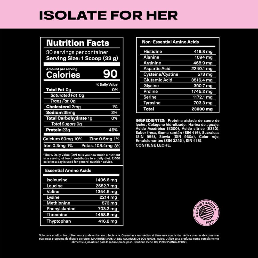 Proteína Aislada + Péptidos de Colágeno + Isoflavonas - Isolate For Her - Sabor Strawberry - 985 g - Musclen