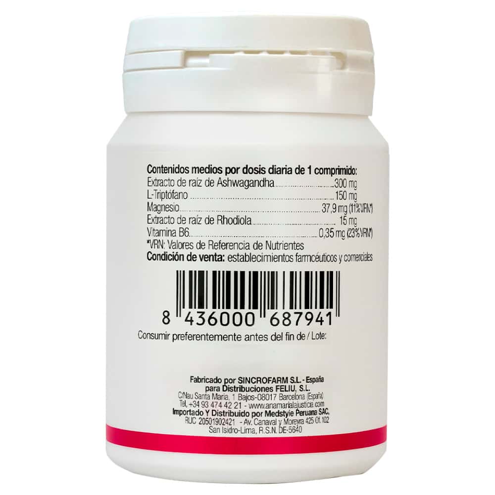 Triptófano Plus con Ashwagandha + Rhodiola y Magnesio - 60 Comprimidos - Ana María Lajusticia