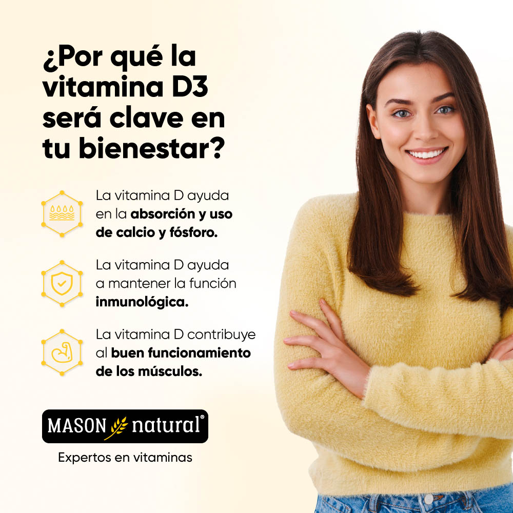 Vitamina D3 1000 IU - 60 Cápsulas Blandas - Mason Natural