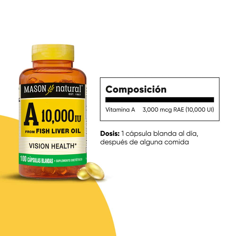 Vitamina A 10,000 UI - 100 Cápsulas Blandas - Mason Natural