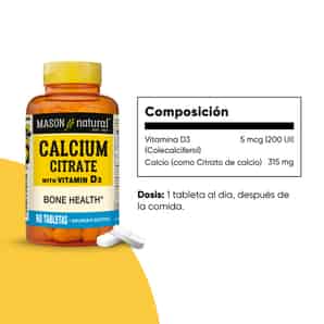 Citrato de Calcio + Vitamina D3 - 60 Tabletas - Mason Natural
