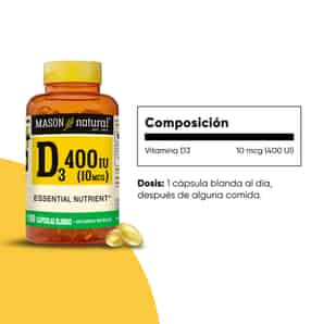 Vitamina D3 400 UI - 100 Cápsulas Blandas - Mason Natural