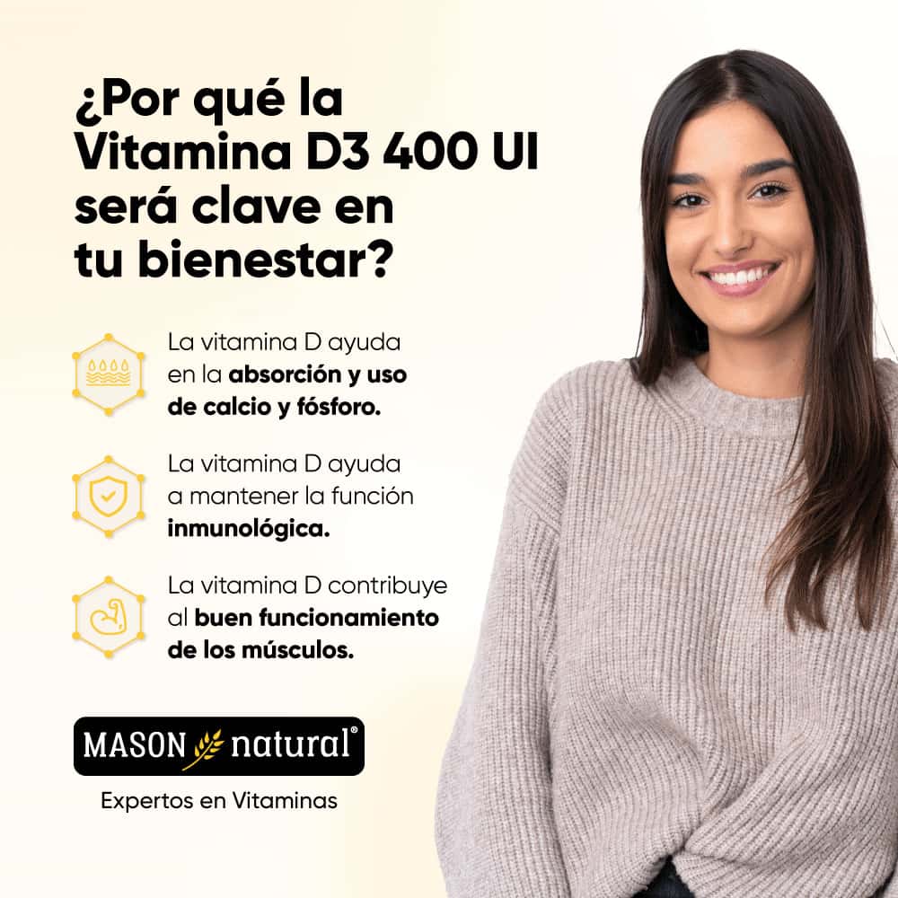 Vitamina D3 400 UI - 100 Cápsulas Blandas - Mason Natural