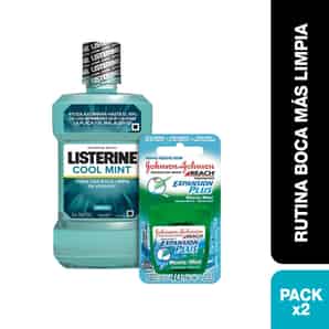 Pack Listerine y Johnso'n : Enjuague Bucal Cool Mint + Hilo Dental Menta