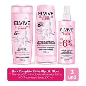 Pack Elvive Glycolic Gloss Shampoo + Acondicionador + Tratamiento