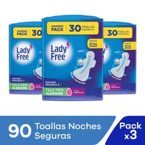 Pack 03 Toallas Higiénicas Lady Free Tela Noches Seguras