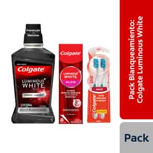 Pack Blanqueamiento Colgate Luminous White Crema Glow + Cepillos + Enjuague Carbón