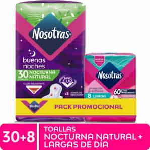 Pack Día y Noche Nosotras Toallas Higiénicas Buenas Noches y Largas de Día