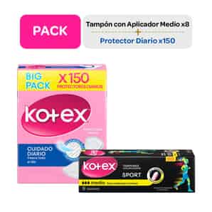 Pack Femenino Kotex:  Tampones con Aplicador Sport Medio + Protector Diario
