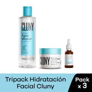 Pack Agua Micelar Cluny 400ml + Serum Ácido Hialurónico + Crema Humectante
