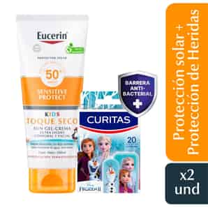 Pack Protector Solar Niños Eucerin Sensitive + Curitas con Diseño Disney Frozen II