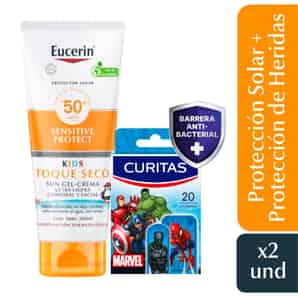 Pack Protector Solar Niños Eucerin Sensitive + Curitas con Diseño Marvel