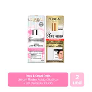 Pack Sérum Facial Ácido Glicólico + Protector Solar UV Defender Fluid L'Oreal Paris Skin