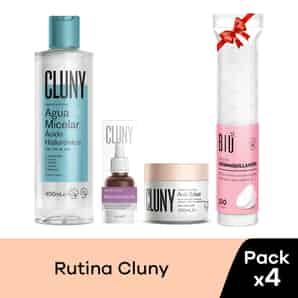 Pack Cluny Niacinamida + Crema Antiedad + Agua Micelar con Ácido Hialurónico + Discos Desmaquillantes