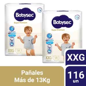 Pack 02 Pañales Babysec Super Premium Talla XXG - Paquete 58 UN