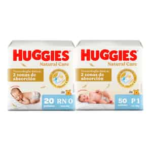 Pack Pañales Huggies Natural Care Talla RN + Talla P