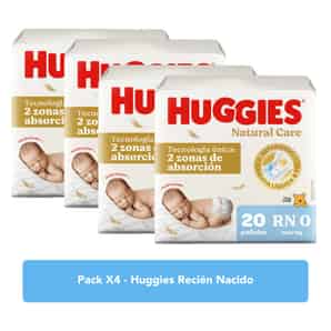 Pack 04 Pañales Recién Nacido Huggies Natural Care