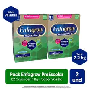 Pack Enfagrow Premium Promental PreEscolar Niños 3 a 5 Años Sabor Vainilla 1.1 KG 2 Unidades