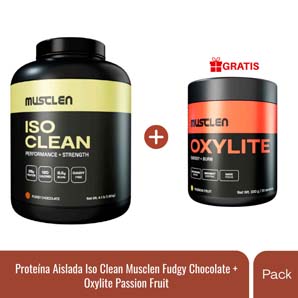Pack Proteína Aislada Iso Clean Musclen Sabor Fudgy Chocolate + Quemador de Grasa Musclen Oxylite Sabor Passion Fruit