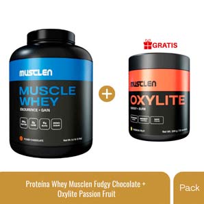 Pack Proteína Muscle Whey Musclen Sabor Fudgy Chocolate + Quemador de Grasa Musclen Oxylite Sabor Passion Fruit