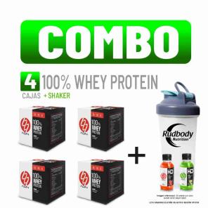 Combo Adn Nutrition - 4 100% Whey Pro Caja 10 Unid Fresa + Shaker